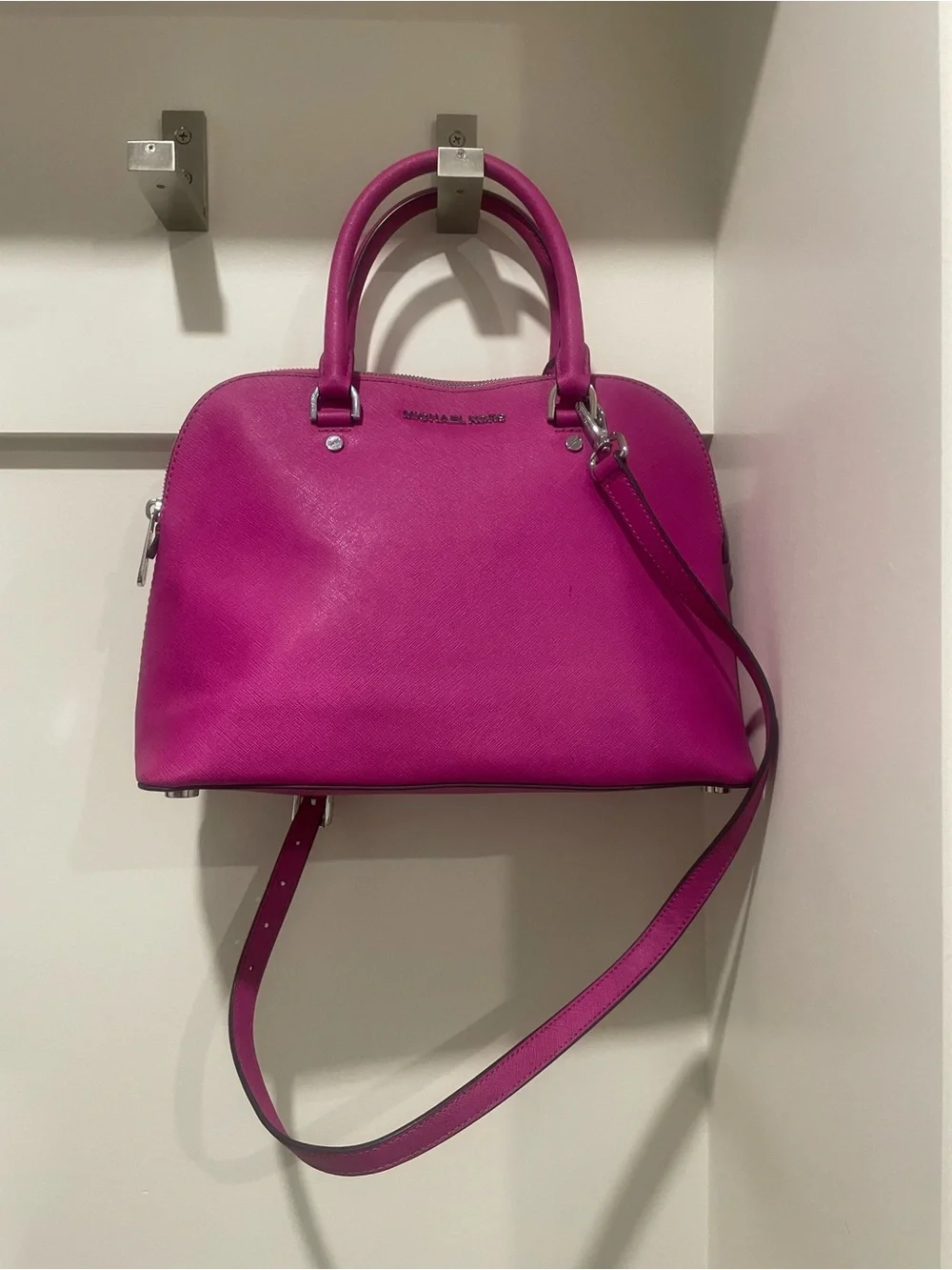Michael Kors Fuchsia Dome Satchel with Crossbody Strap